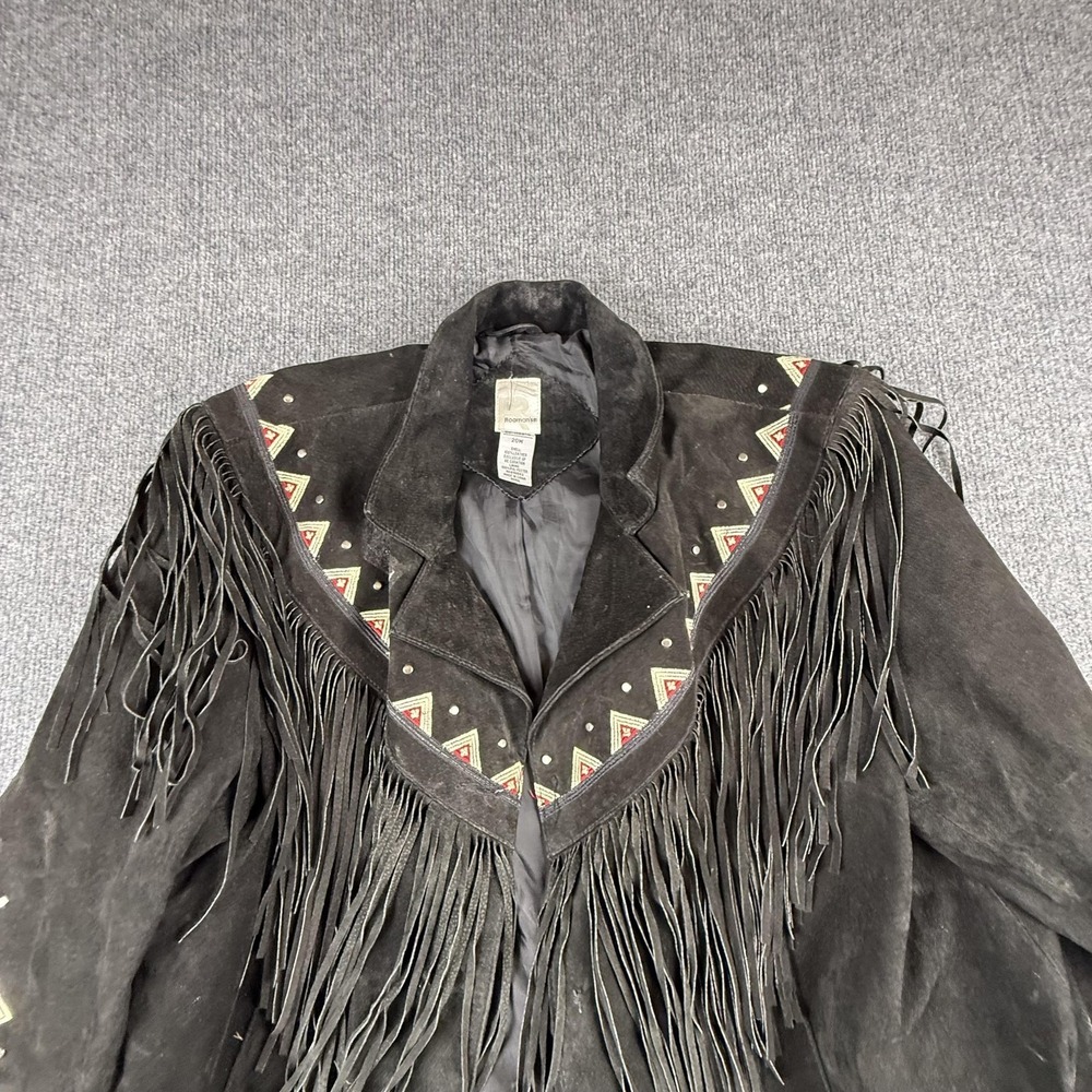 Roaman's Jacket Womens 20W Black Leather Fringe Embroidered Western Boho Studded - Picture 7 of 16